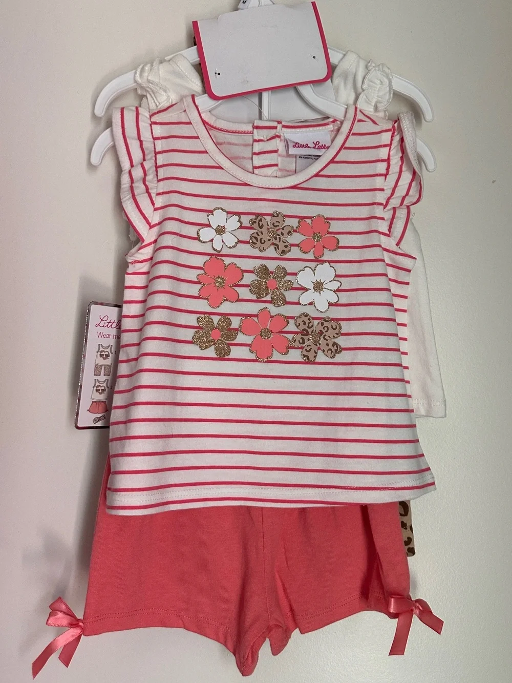 18M Little Lass White & Coral 'Stay Wild' Leopard Accent Outfit - Picture 2 of 3